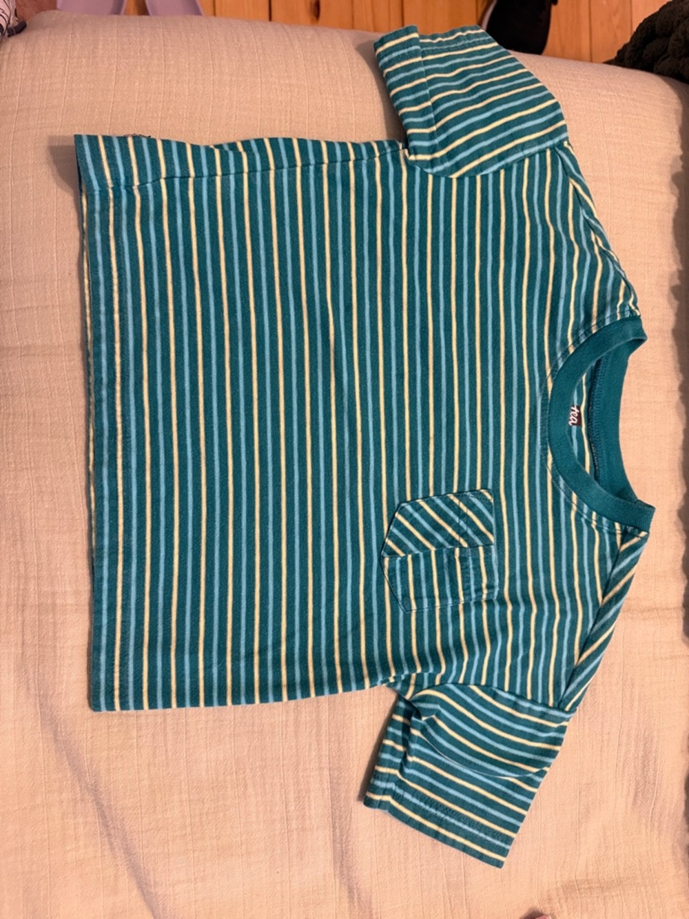 Tea Collection Teal, Light Blue & Yellow Striped Kids Tee